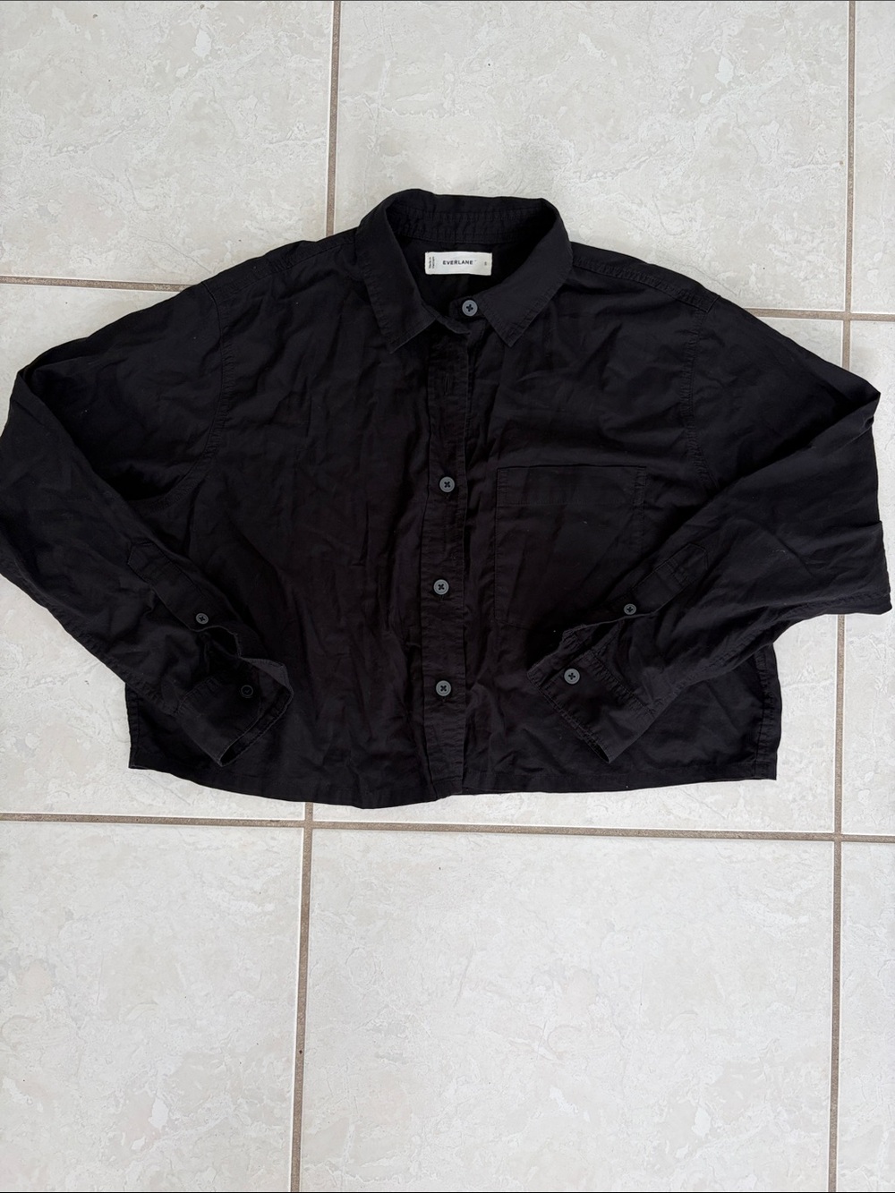 Everlane Black Cropped Button-Front Jean Jacket